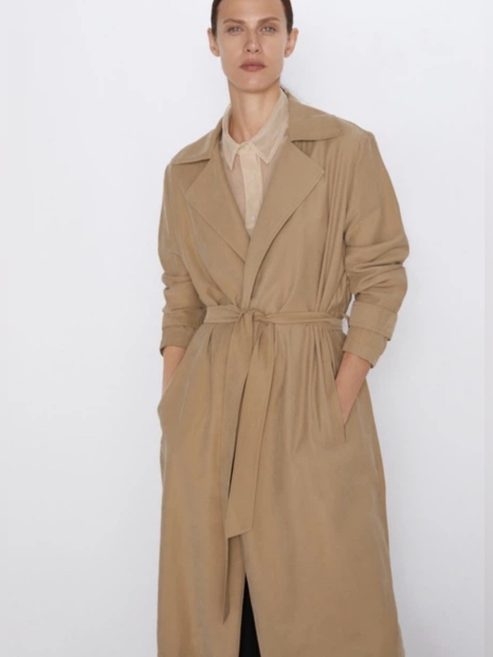 Zara Tan Belted Trench Cost Size Large